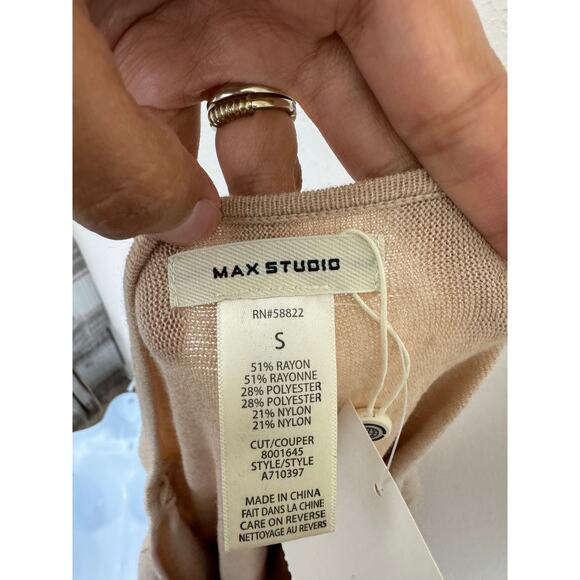 Max Studio Wheat Knit Sweater S NWT $98 Rayon Blend Ruched Sleeve - Picture 6 of 7